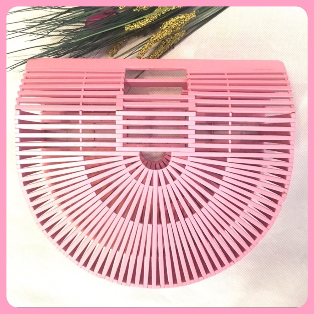 HP🌴OVERSIZED PINK BAMBOO HANDBAG-TOP HANDLE-NEW🌴 - Picture 2 of 8